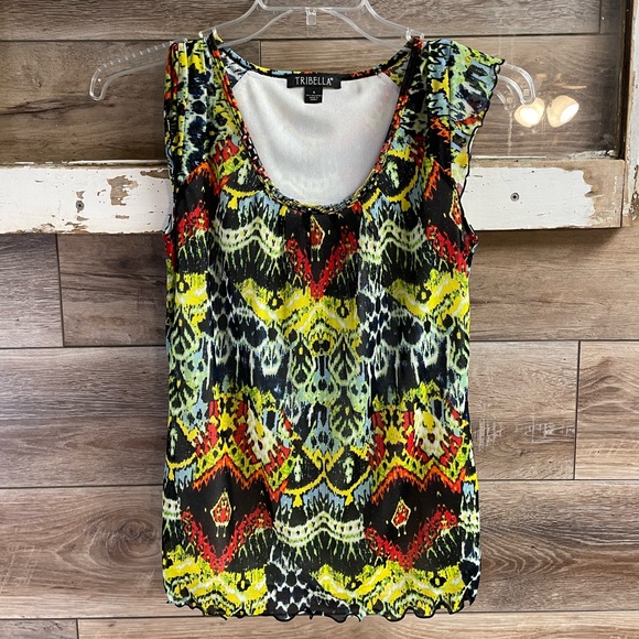 Tribella Ladies Scoop Neck Beaded Top, Size Small, Black,Red,Green,Yellow, Blue - Picture 2 of 7